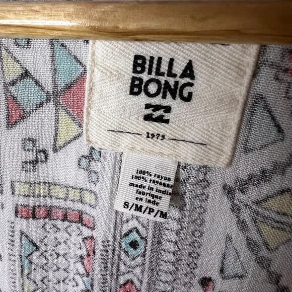 Billabong Kimono Cardigan Size S/M Salty Waves Geometric Aztec Print Fringe Boho - Picture 2 of 16